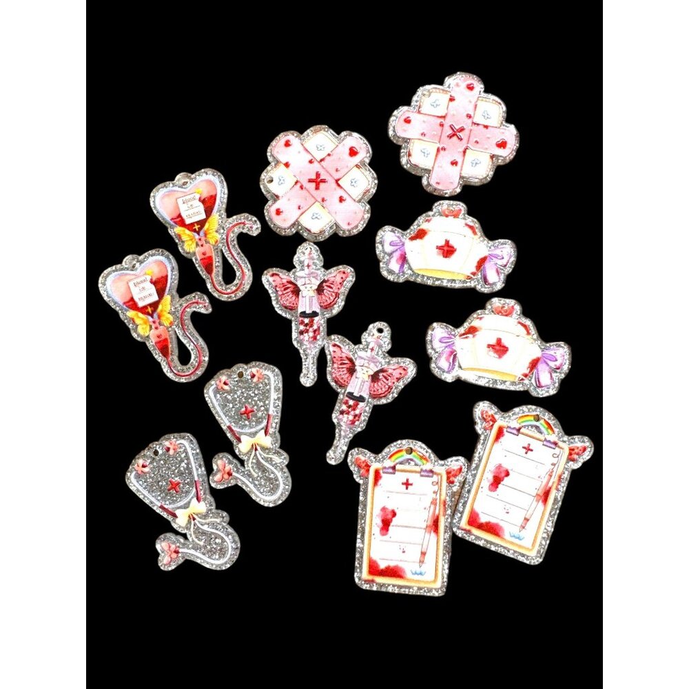 12 pc glitter RN Nurse acrylic flat back charm for earrings beadable pen charms